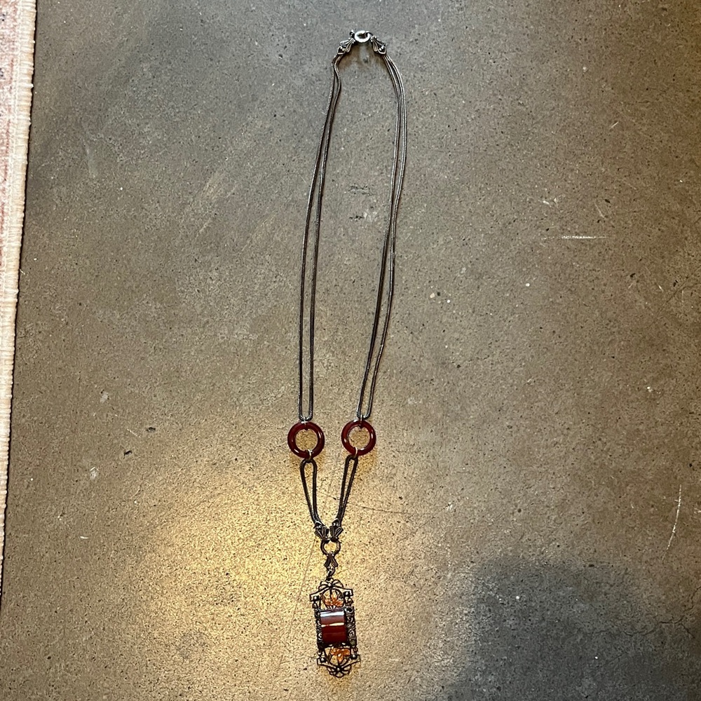 Artistic Silver and Red Pendant Necklace